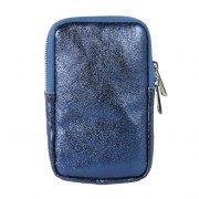 Maison Fanli | Leather Phone Pouch | Metallic Blue Jeans
